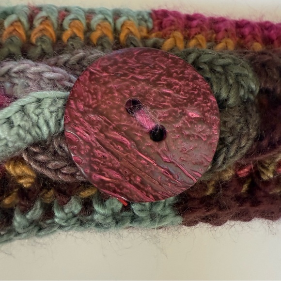 Crochet Headband One Size Ear Warmer Headband Button Unique Multicolor Chunky - Picture 6 of 7